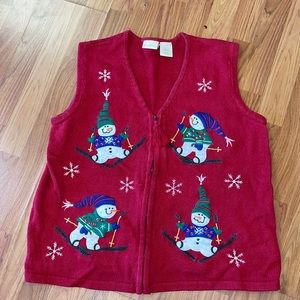 Bobbie Brooks Large Red Christmas Zip Up Sweater Vest